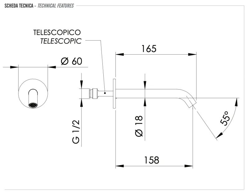 Излив настенный 16 см Remer X Style 91X, хром