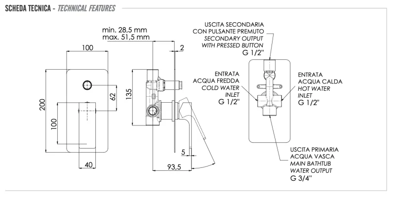 Смеситель для душа Remer Absolute AU09, хром