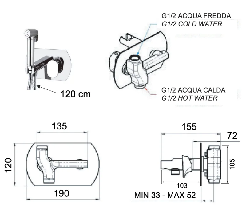 Гигиенический душ со смесителем Remer Vanity V60W, хром