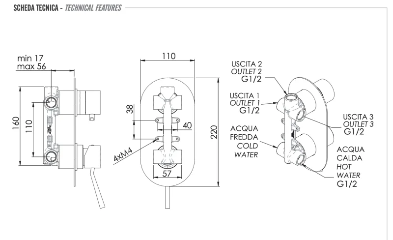 Смеситель для душа Remer Minimal N93, хром