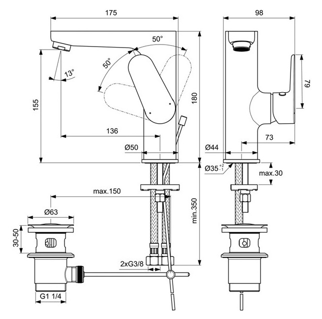 Смеситель Ideal Standard Cerafine Model O для раковины, хром, BC497AA