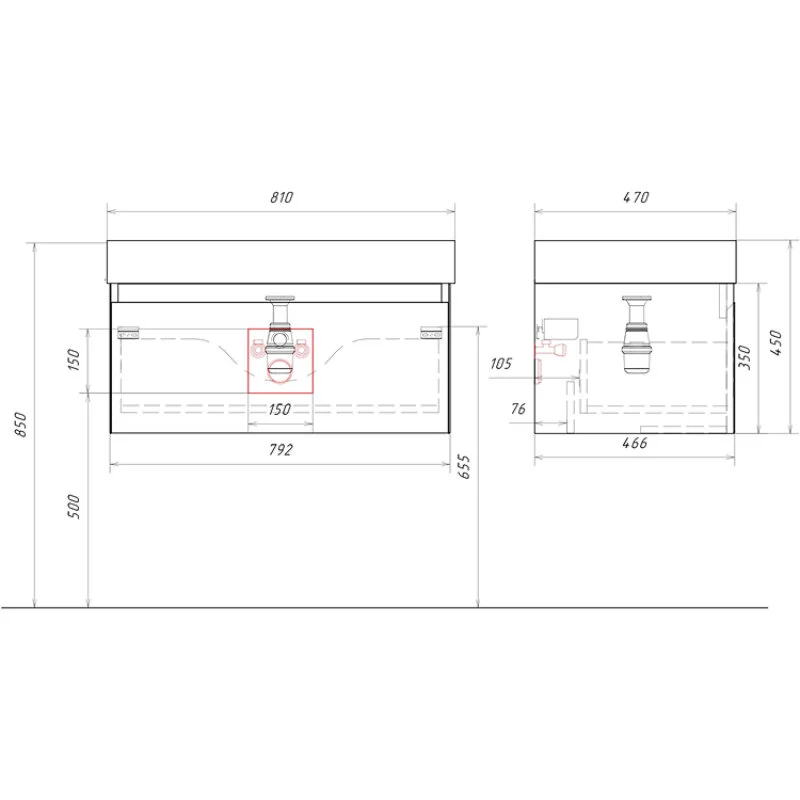 AQWELLA Geometria подвесная тумба под умывальник 81 см, цвет серый матовый