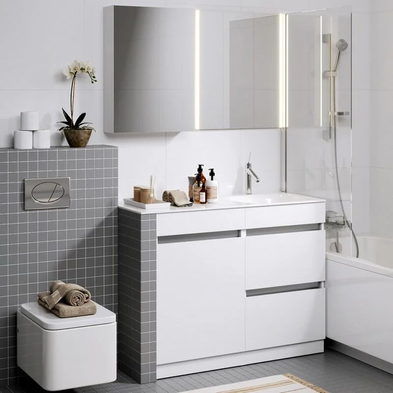 Тумба напольная Aqwella Forma 115 под умывальник с корзиной для установки со стиральной машиной левая