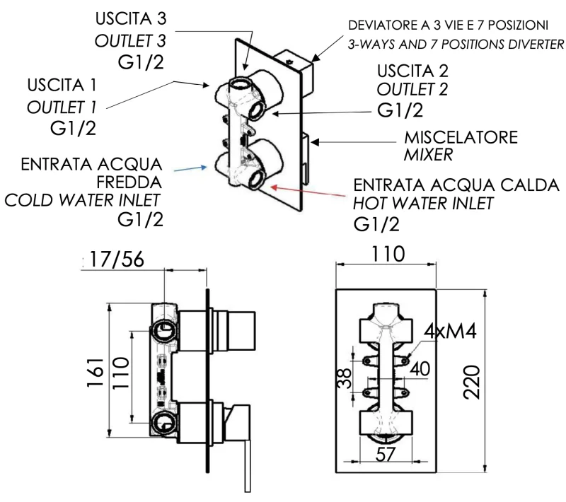 Смеситель для душа Remer Qubika Q937, хром