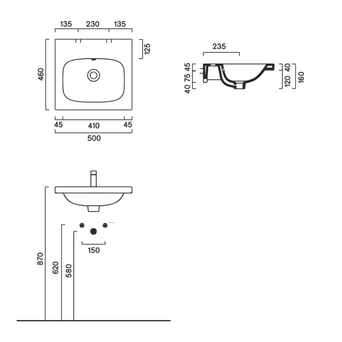 Раковина Catalano Alvea 50х46, арт.0620500001, без отв. под смеситель, белый глянцевый