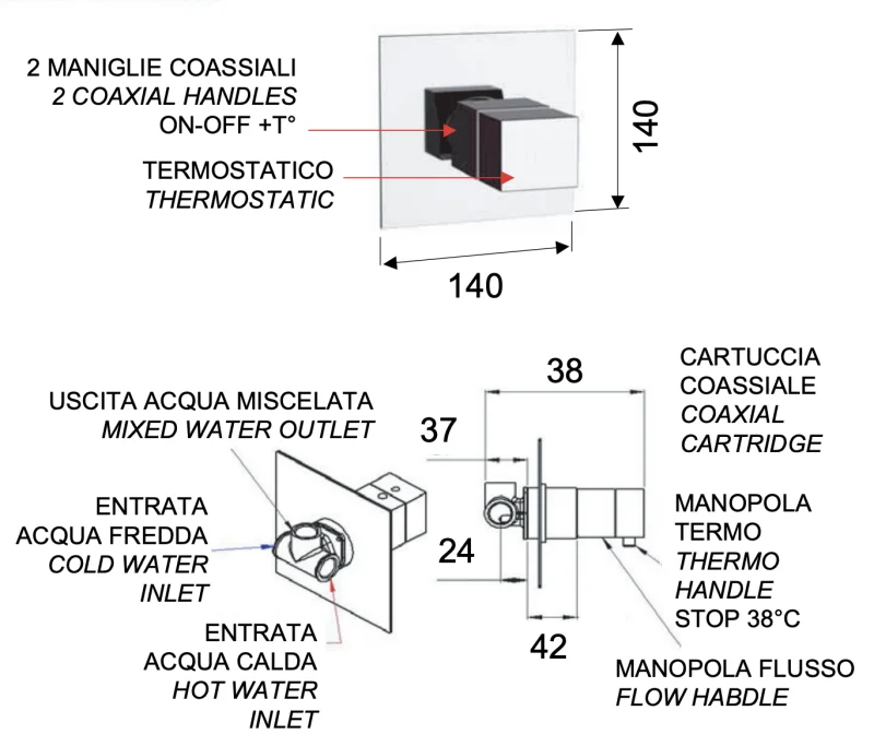 Смеситель термостатический для душа Remer Q-Elegance QT30BO, белый матовый