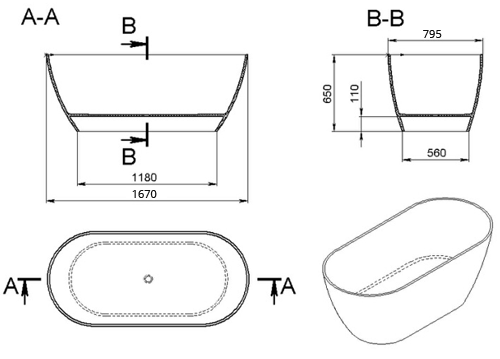 Ванна каменная Holbi Venus Solid Surface любой цвет по RAL изнутри и снаружи