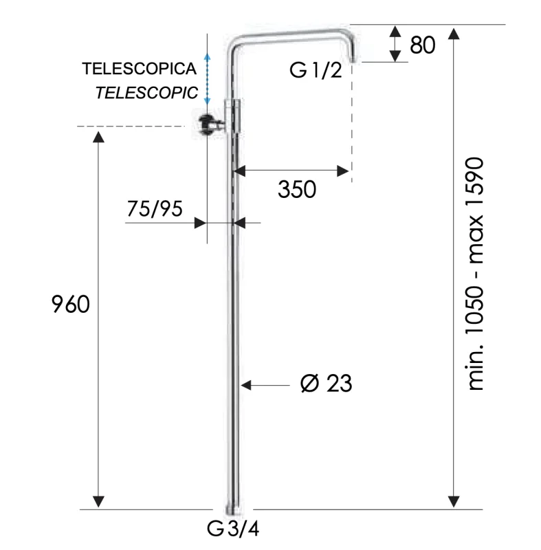 Душевая колонна телескопическая Remer 330A7DCESDEVCFP, черный брашированный хром