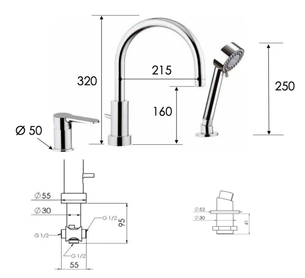 Смеситель для ванны Remer Winner W07, хром