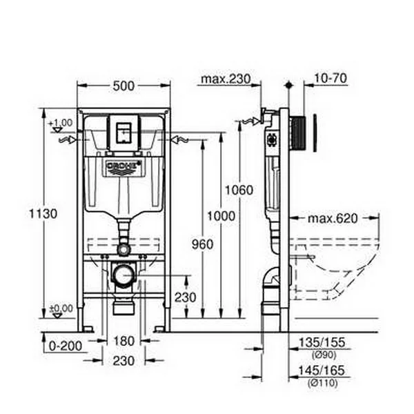 Инсталляция для унитазов Grohe Solido 38811KF0 3 в 1 с черной кнопкой смыва