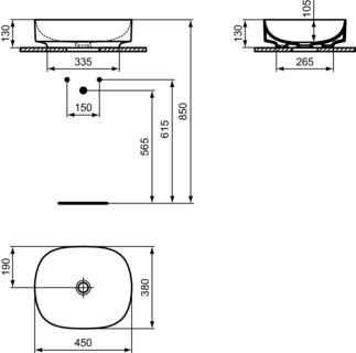 Раковина-чаша Ideal Standard Atelier Linda-X 45x38 см T440001 без перелива, белый глянцевый