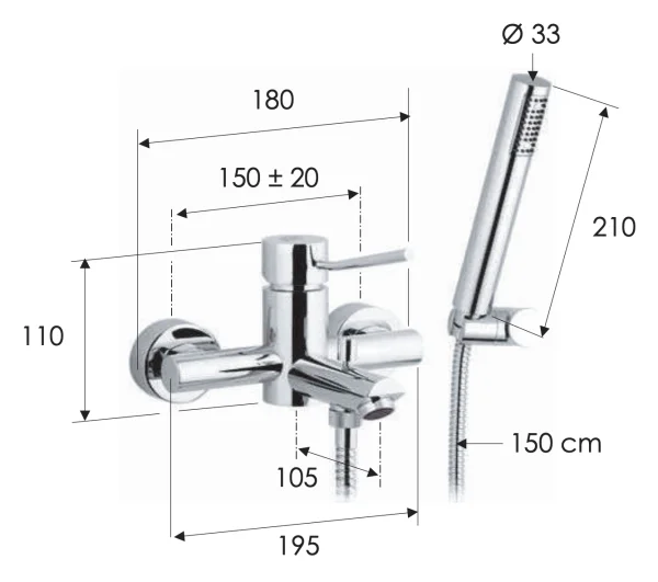 Смеситель для ванны Remer Minimal N02, хром