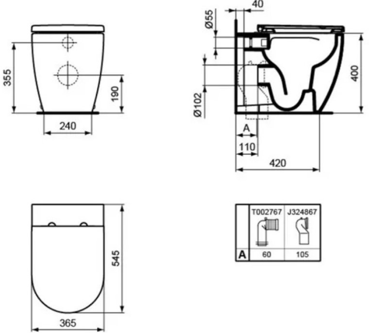 Унитаз приставной Ideal Standard Ellisse Rimless приставной, с крышкой микролифт, T569401