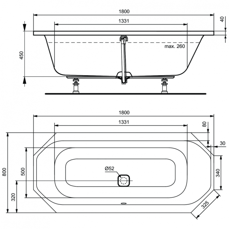 Ванна акриловая Ideal Standard Tonic II восьмиугольная 180x80 K747101