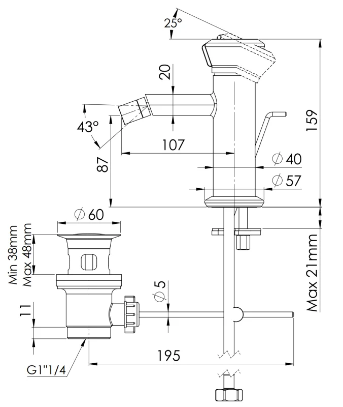 Смеситель для биде Remer Element ET20CFP, черный брашированный хром