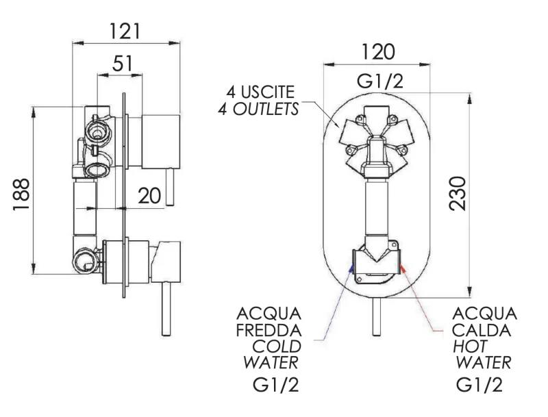 Смеситель для душа Remer Minimal N94, хром