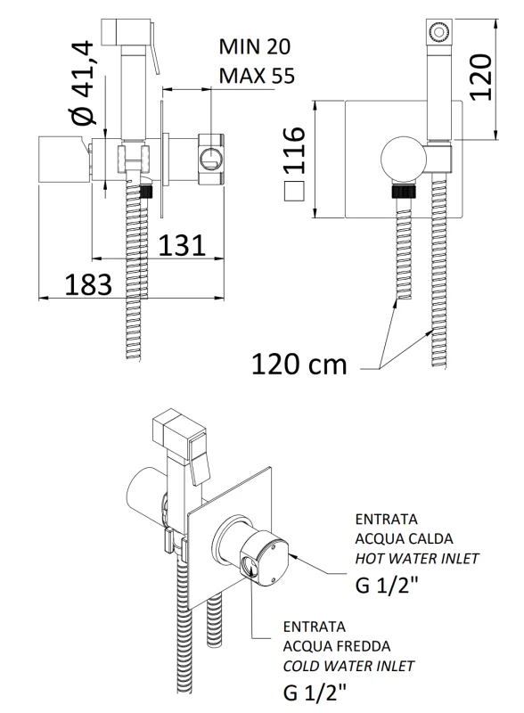 Гигиенический душ со смесителем Remer Edge EG565CFP, черный брашированный хром