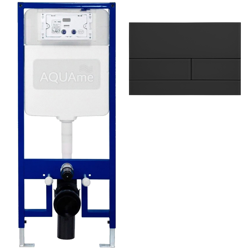 Комплект инсталляции для унитаза AQUAme (арт.AQM4003), высота 113 см, с кнопкой смыва AQM4116B (стекло, 24х16), черный