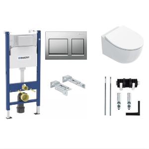 Инсталляция для унитаза Geberit Alpha 458.233.00.2 с кнопкой Geberit Alpha 35 хром 115.045.21.3 с подвесным унитазом Catalano Italy 0711520001, сиденьем и крышкой 0751100001 soft close и креплениями