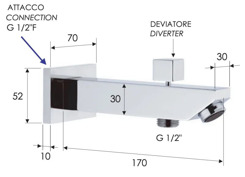 Излив настенный 18 см с дивертером Remer 91SD, хром