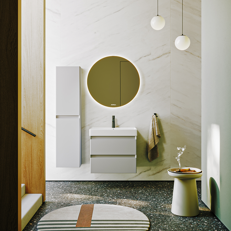 AQWELLA Geometria подвесная тумба с умывальником в комплекте 65,5 см, цвет светло-серый матовый