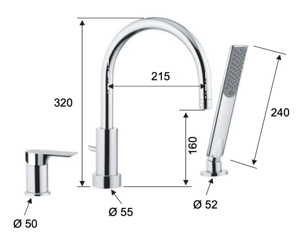 Смеситель для ванны Remer Infinity I07DO, золото глянцевое
