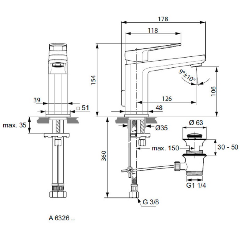 Смеситель Ideal Standard Tonic II A6326AA для раковины, с донным клапаном