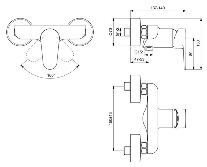 Смеситель Ideal Standard Cerafine Model O для душа, хром, BC499AA