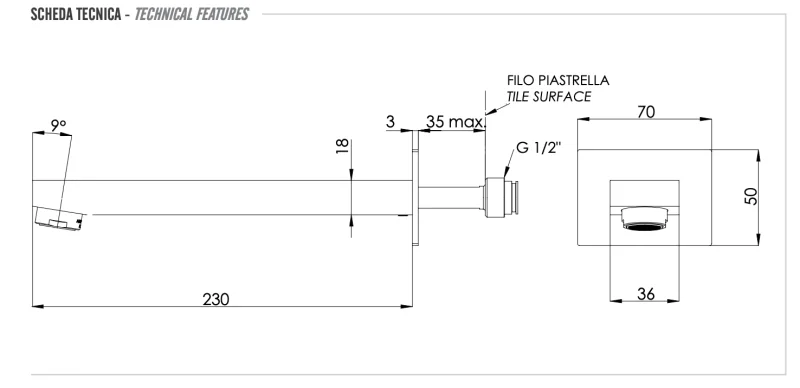 Излив настенный 23 см Remer 91QL, хром