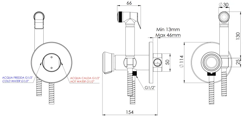 Гигиенический душ со смесителем Remer Element ET65XV, сталь