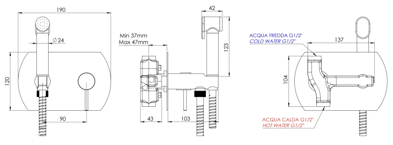 Гигиенический душ со смесителем Remer Minimal N60W, хром