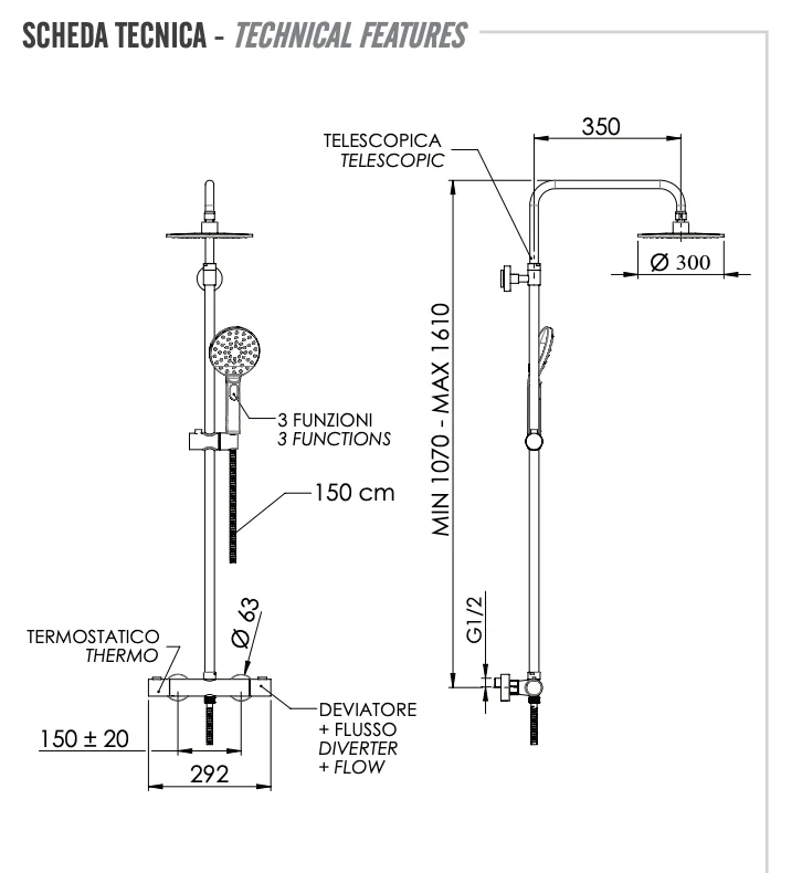 Душевая система термостатическая Remer Elegance EQ32A8MPMD30, хром