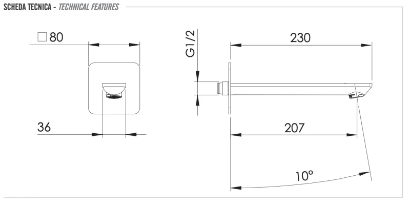 Излив настенный 23 см Remer Energy 91EYL, хром