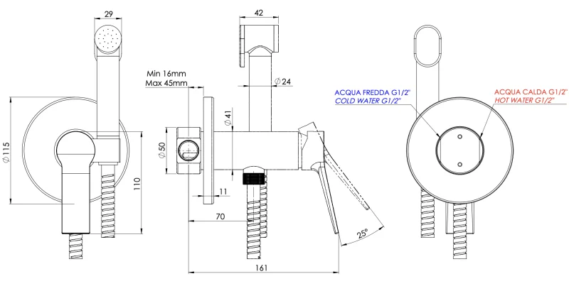Гигиенический душ со смесителем Remer Slash SL65WXV, сталь