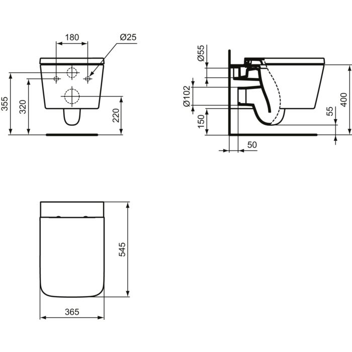 Унитаз подвесной Ideal Standard Blend Cube Aquablade с сиденьем T368601+T521101