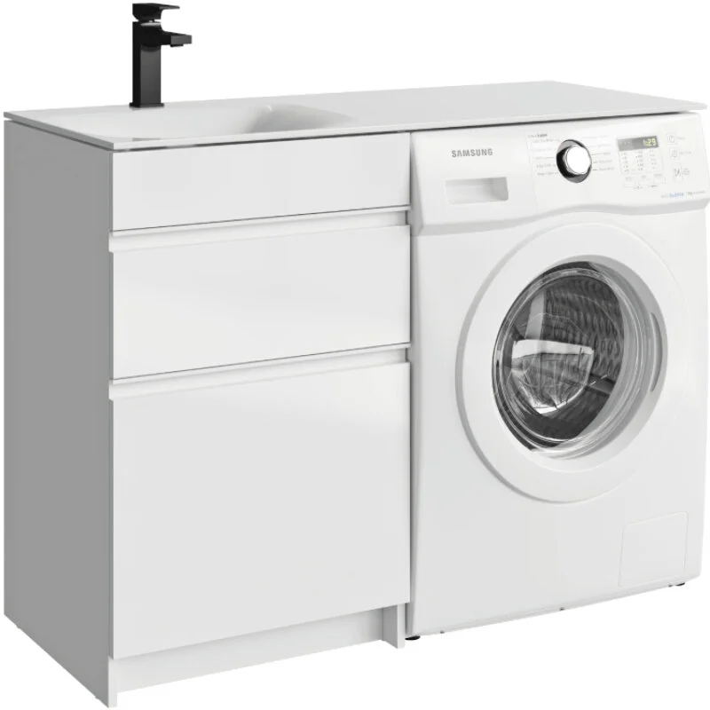 Тумба с умывальником под стиральную машину Aqwella Duet 53 (L) напольная белая