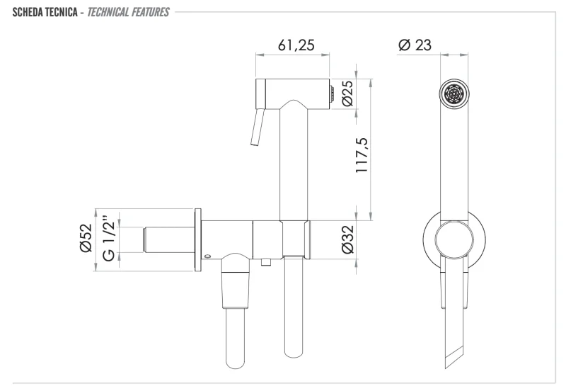 Гигиенический комплект с запорным вентилем Remer X Style INOX SS338M332ON, нерж. сталь