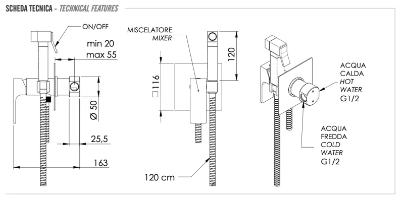 Гигиенический душ со смесителем Remer Absolute AU65CFP, чёрный брашированный хром