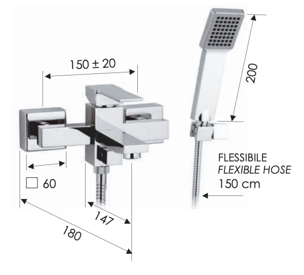 Смеситель для ванны Remer Qubika Q02, хром