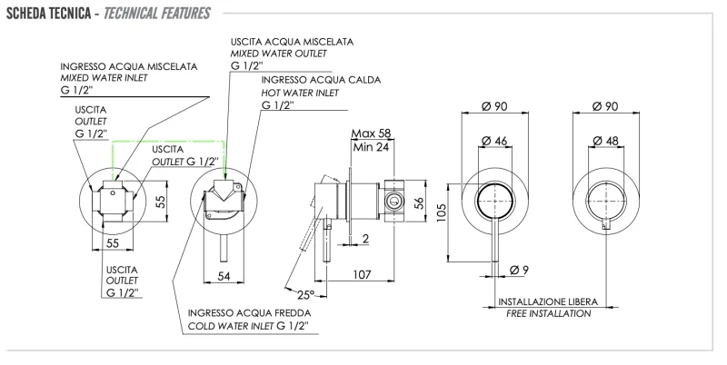 Смеситель для душа Remer X Style X96D3DO, золото глянцевое