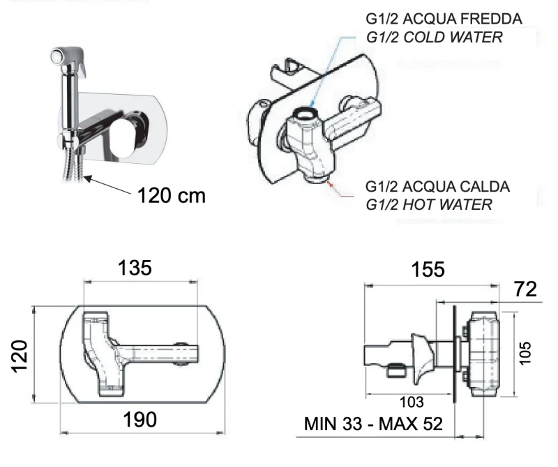 Гигиенический душ со смесителем Remer Infinity I60, хром