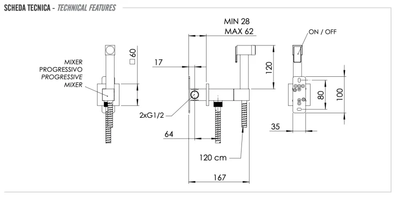 Гигиенический душ со смесителем Remer Absolute Q64BG, золото брашированное
