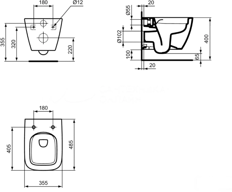 Подвесной унитаз Ideal Standard i.life S (Короткая проекция - 48 см.) с технологией RimLS+ с тонким сиденьем Soft-Close, T459201+T532901