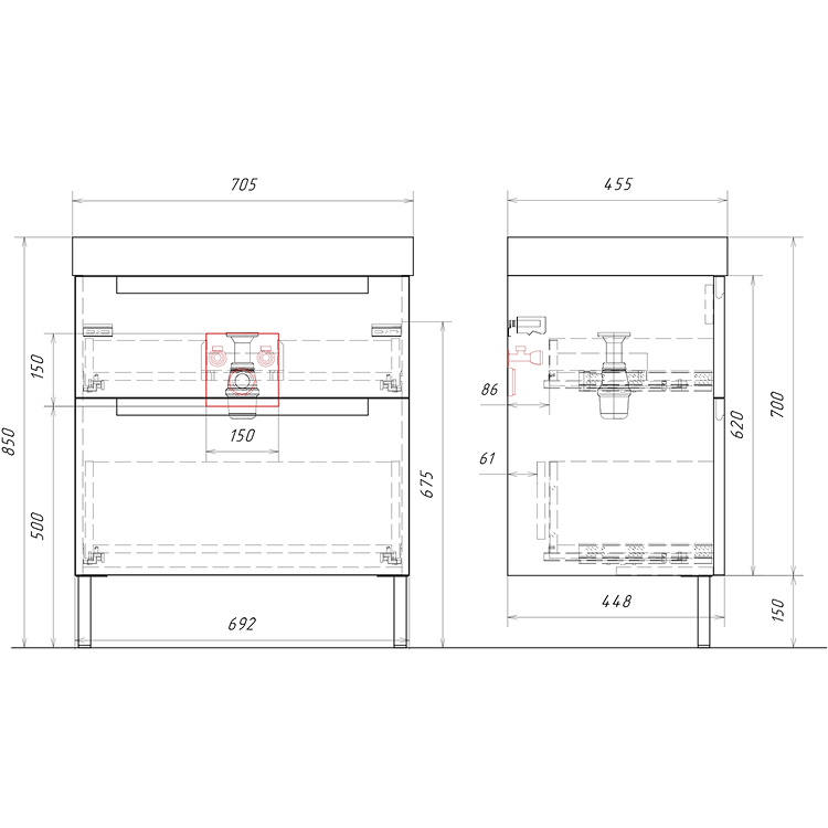 AQWELLA Vancouver напольная тумба с умывальником в комплекте 70,5 см, цвет белый матовый