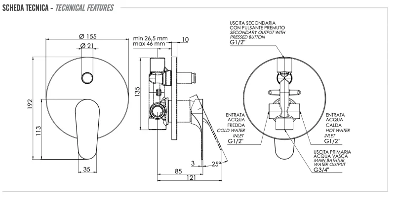 Смеситель для душа Remer Class Line L09, хром