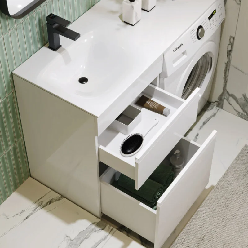 Тумба с умывальником под стиральную машину Aqwella Duet 53 (L) напольная белая