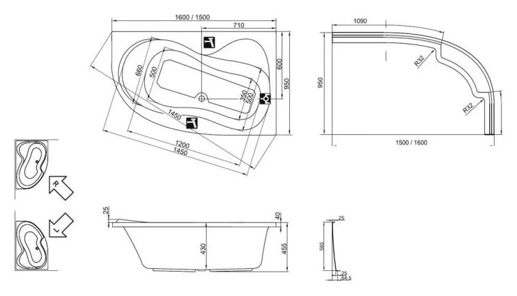 Ванна акриловая Ravak Rosa 95 L 160 см C571000000