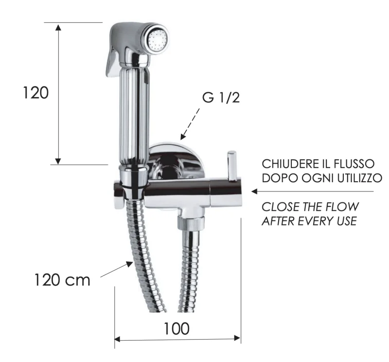 Гигиенический комплект с запорным вентилем Remer 332REZ336, хром