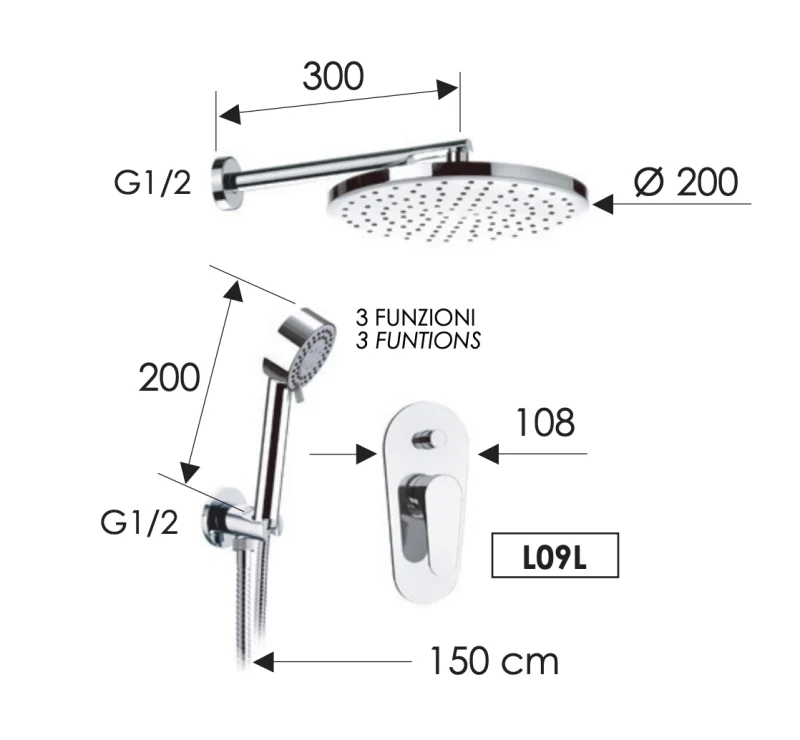 Комплект: Душевая система Remer Class Line L09S02, хром