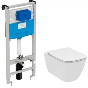 Инсталляция с унитазом Ideal Standard i.life B с технологией RimLS+, тонкое сиденье Soft-close
